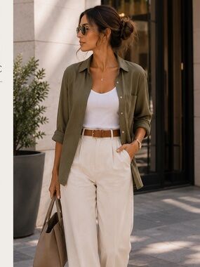 High-Waist Cream Wide-Leg Trousers